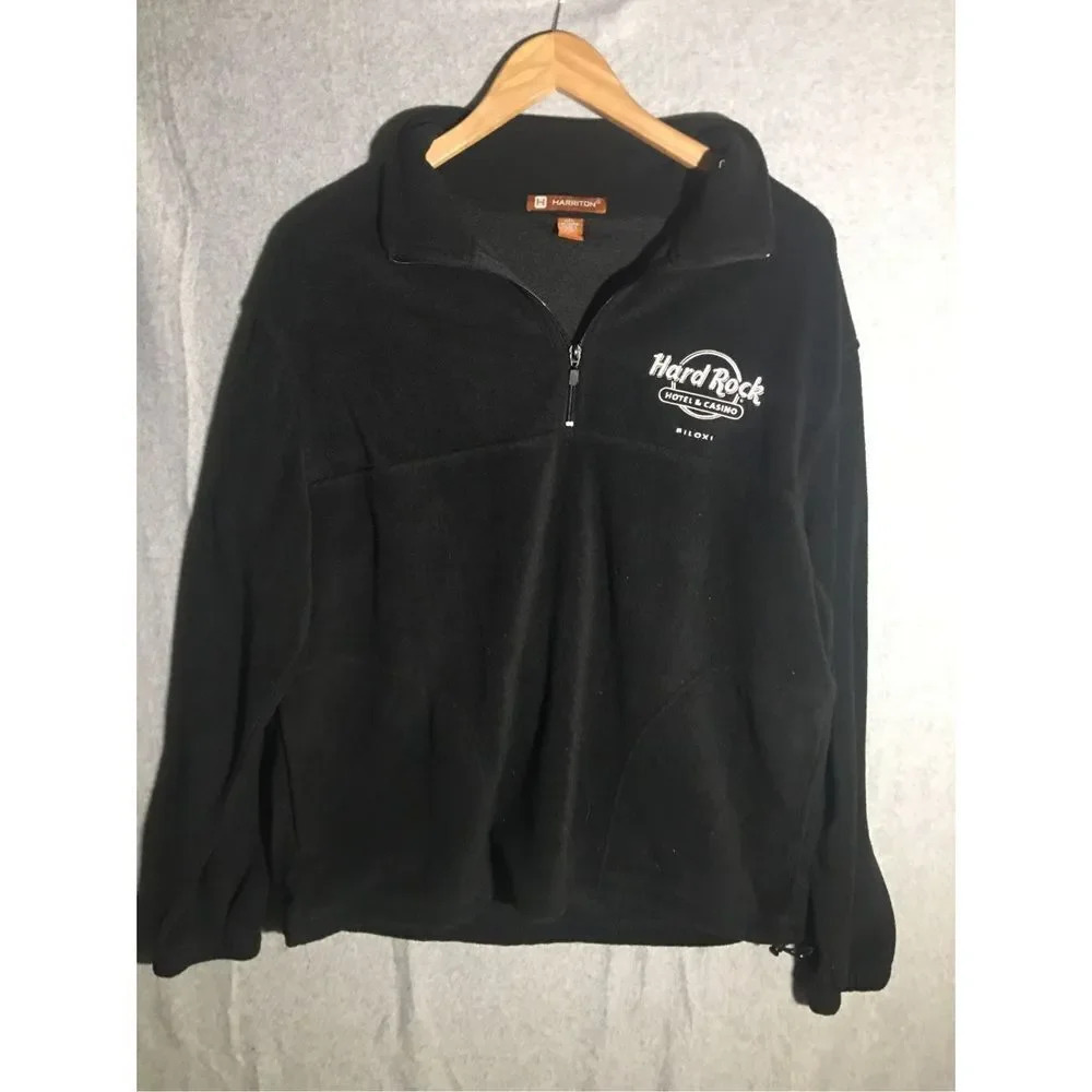 Mens Harriton Quarter Zip Black Hard Rock Biloxi Black Tourist Casual